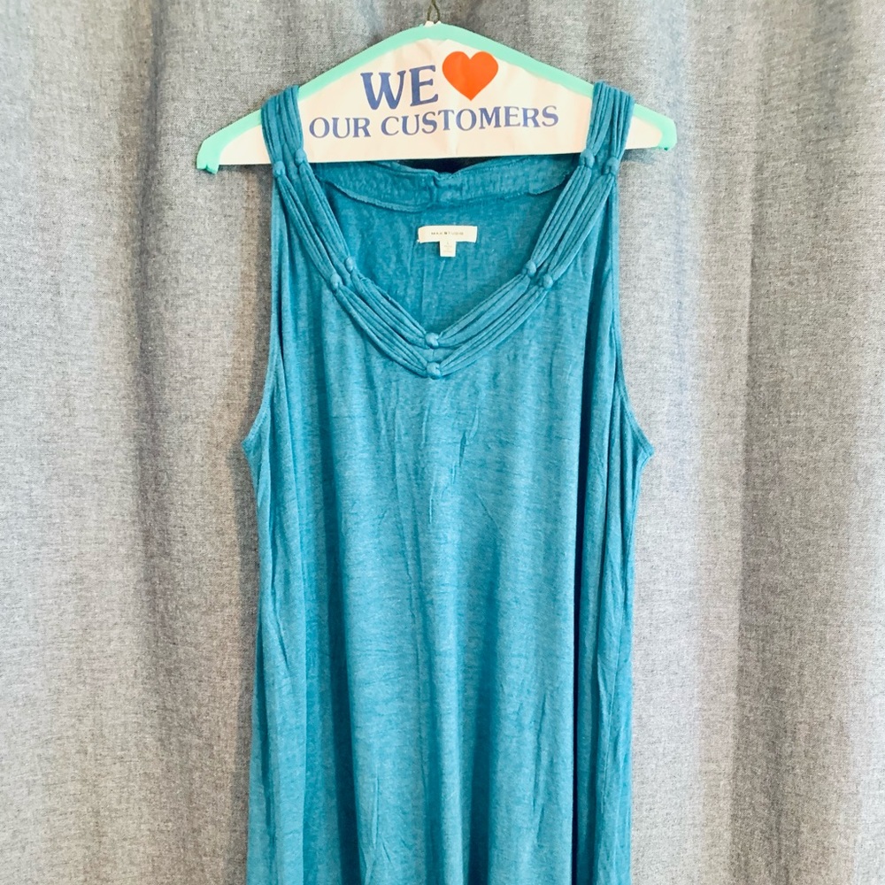 Teal Grecian-style tank dress